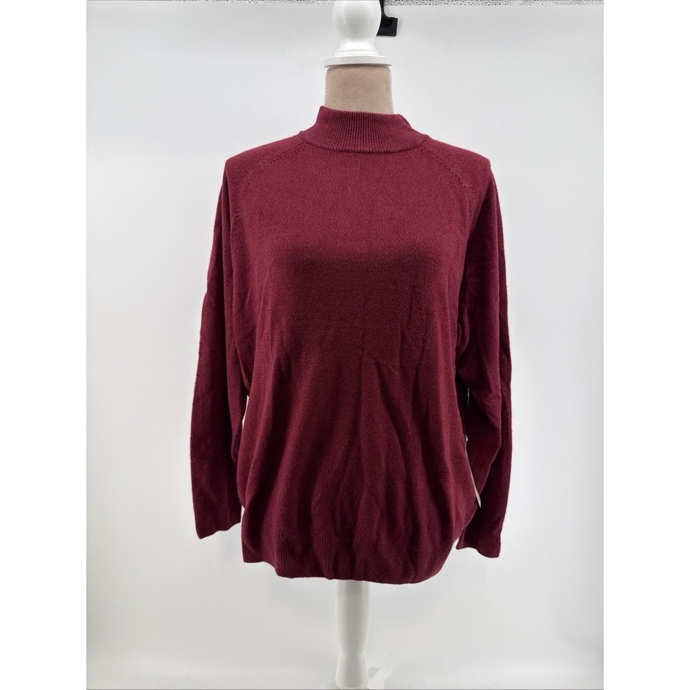 Studio Works Women's 1X Berry Mock Neck Sweater‎ Long Sleeve Zip Back Soft NWT